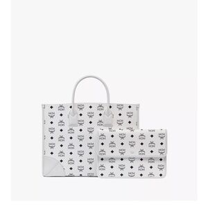 MCM White Logo Tote Bag with Small poach included comes with receipt from MCM
